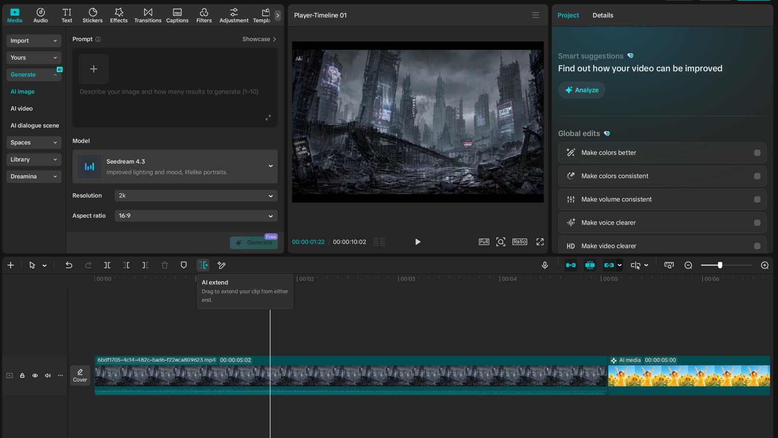 AI Extend in CapCut on Desktop